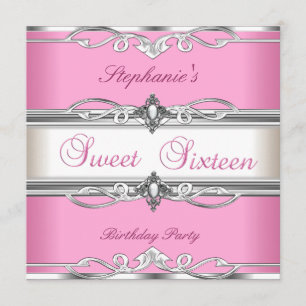 Invitation Sweet 16 sweet sixteen Anniversaire fête Pink Silv