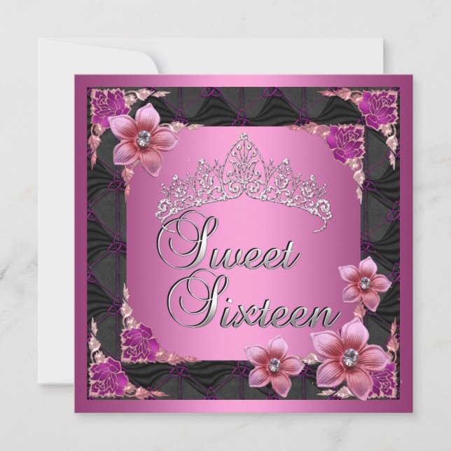 Invitation Sweet 16 Sweet sixteen Anniversaire rose Tiara Noi (Devant)