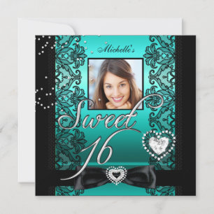 Invitation Sweet 16 Sweet Sixteen Bleu Canard Broderie Photo