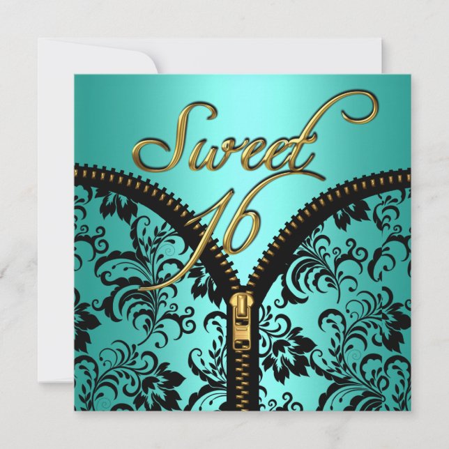 Invitation Sweet 16 Sweet sixteen Damas Turquoise Blue Gold B (Devant)