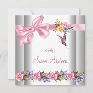 Invitation Sweet 16 Sweet sixteen de papillon rose blanc