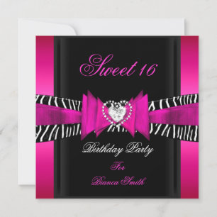 Invitation Sweet 16 Sweet sixteen Hot rose noir Zèbre