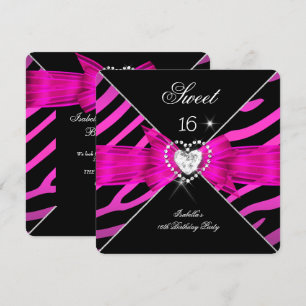 Invitation Sweet 16 Sweet sixteen Hot rose noir Zèbre 2