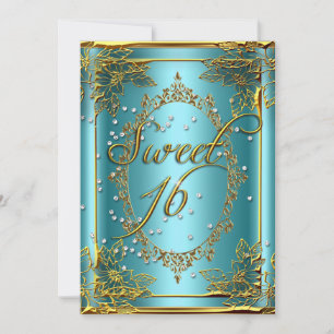 Invitation SWEET 16 Sweet sixteen Party Gold Silver Turquoise