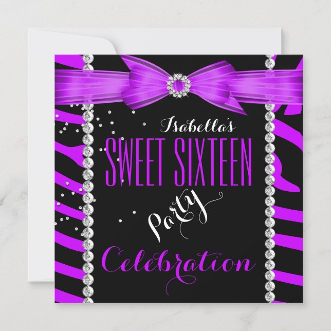 Invitation Sweet 16 Sweet sixteen Purple Zebra Anniversaire (Devant)