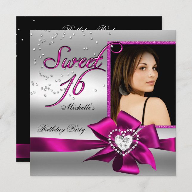 Invitation Sweet 16 Sweet sixteen rose argent photo (Devant / Derrière)