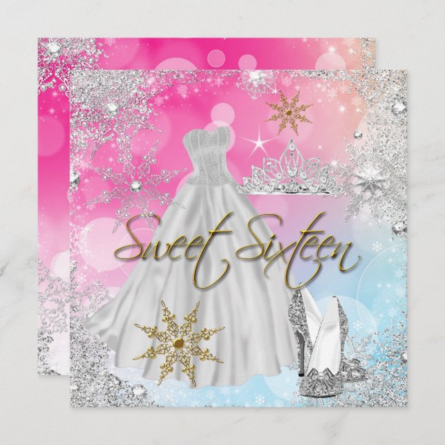 Invitation Sweet 16 Sweet sixteen Rose Bleu Or Elite (Devant / Derrière)