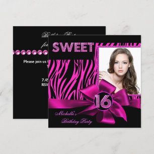 Invitation Sweet 16 Sweet sixteen rose chaud Zèbre photo