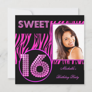 Invitation Sweet 16 Sweet sixteen rose chaud Zèbre photo