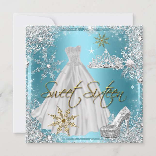 Invitation Sweet 16 Sweet sixteen Turquoise White Gold Elite (Devant)