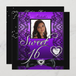 Invitation Sweet 16 Sweet sixteen violet noir dentelle photo