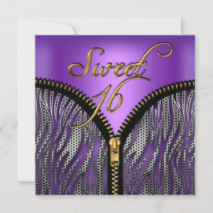Invitation Sweet 16 Sweet sixteen Zebra Purple Gold Noir