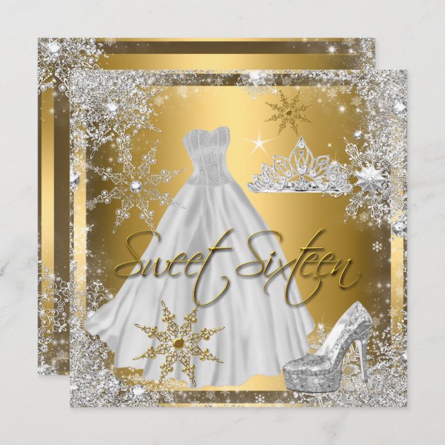 Invitation Sweet 16 Sweets sixteens Silver White Gold Elite (Devant / Derrière)