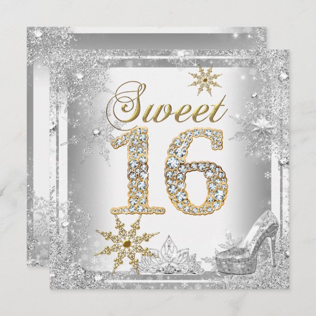 Invitation Sweet 16 Sweets sixteens Silver White Gold Elite (Devant / Derrière)