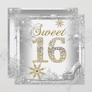 Invitation Sweet 16 Sweets sixteens Silver White Gold Elite