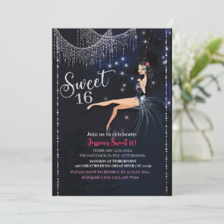 Invitation Sweet 16 Swing Girl With Silver Disco Glitter