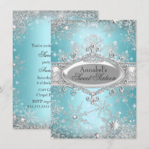 Invitation Sweet 16 Teal Princess Winter Wonderlan