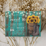 Invitation Sweet 16 tournesol rustique Turquoise Western Cowg<br><div class="desc">Tournesol rustique Baril Pays Turquoise Grange Bois Cowgirl Sweet 16 Invitations Anniversaire.</div>