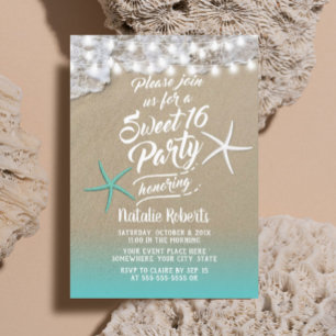 Invitation Sweet 16 Tropical Summer Beach Starfish