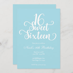 Invitation Sweet 16 Turquoise & Blanc Chic fête d'anniversair