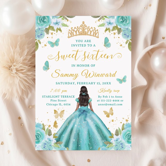 Invitation Sweet 16 Turquoise Princess African American Girl (Créateur téléchargé)