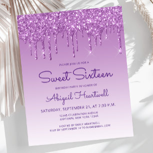 Invitation Sweet 16 Violet Budget Glitter Drip