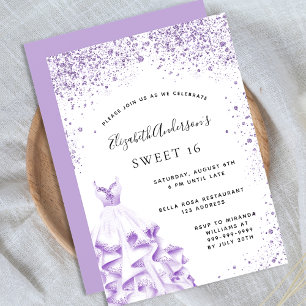 Invitation Sweet 16 violet robe blanche parties scintillant g
