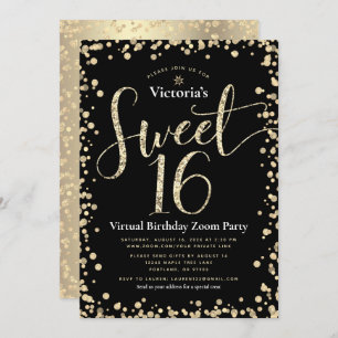 Invitation Sweet 16 Virtual Girly Gold Parties scintillant no