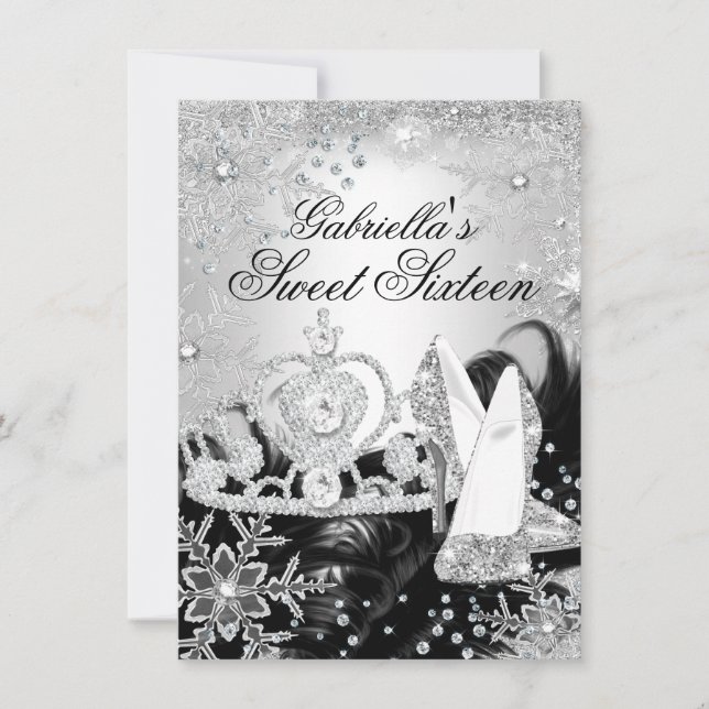 Invitation Sweet 16 Winter Sparkle Snowflake Silve (Devant)