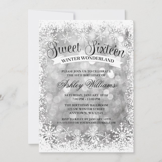 Invitation Sweet 16 Winter Wonderland Lumières Parties scinti (Devant)