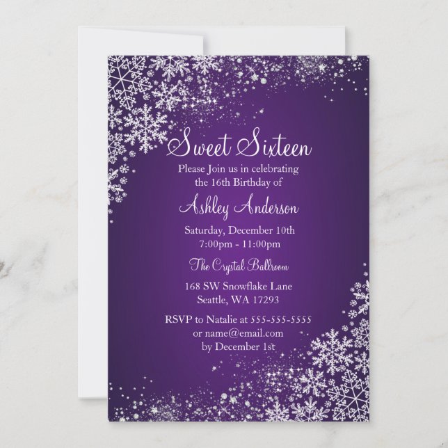 Invitation Sweet 16 Winter Wonderland Sparkle Snowflakes (Devant)
