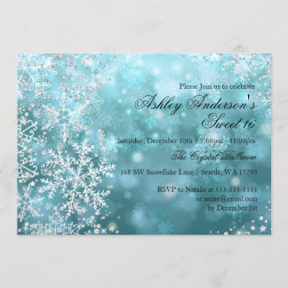 Invitation Sweet 16 Winter Wonderland Sparkle Snowflakes