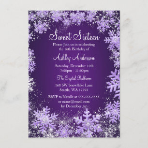 Invitation Sweet 16 Winter Wonderland Sparkle Snowflakes
