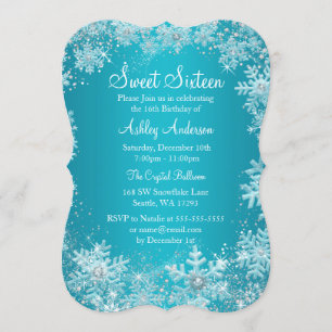 Invitation Sweet 16 Winter Wonderland Sparkle Snowflakes