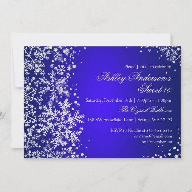 Invitation Sweet 16 Winter Wonderland Sparkle Snowflakes (Devant)