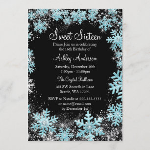 Invitation Sweet 16 Winter Wonderland Sparkle Snowflakes