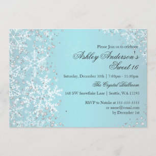 Invitation Sweet 16 Winter Wonderland Sparkle Snowflakes