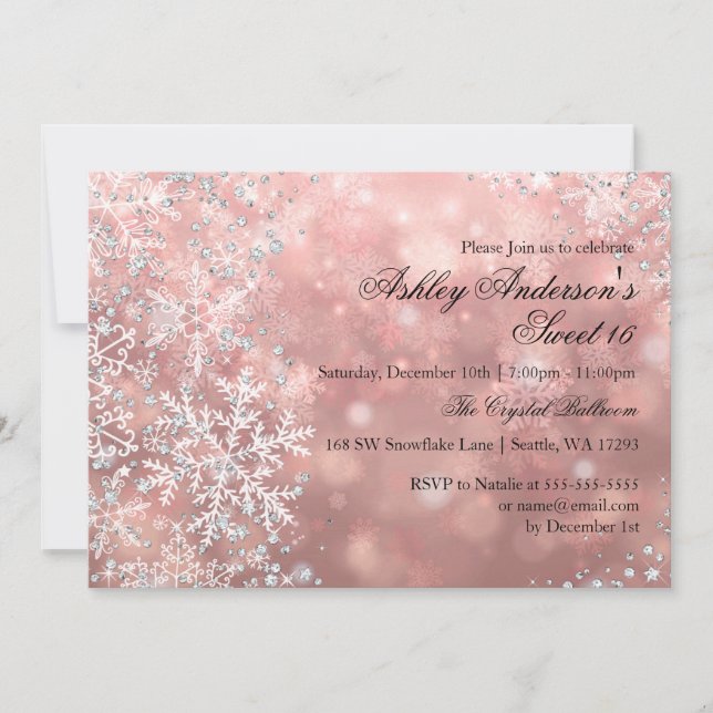 Invitation Sweet 16 Winter Wonderland Sparkle Snowflakes (Devant)