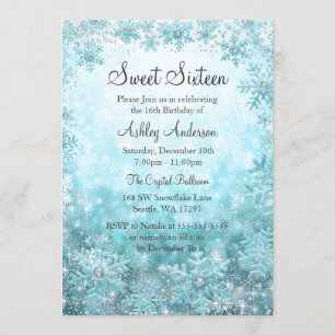 Invitation Sweet 16 Winter Wonderland Sparkle Snowflakes