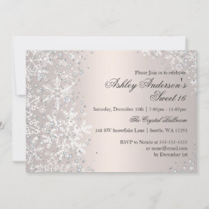 Invitation Sweet 16 Winter Wonderland Sparkle Snowflakes