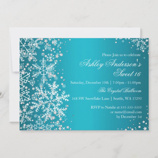 Invitation Sweet 16 Winter Wonderland Sparkle Snowflakes (Devant)