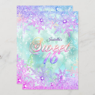 Invitation Sweet 16 Winter Wonderland Turquoise Bleu violet r