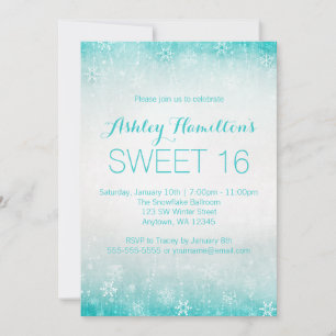 Invitation Sweet 16 Wonderland Turquoise hiver Vintage