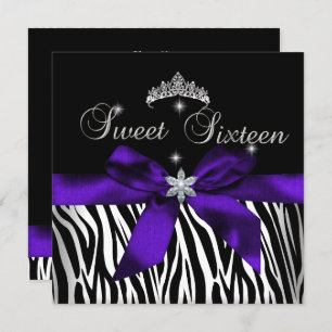 Invitation Sweet 16 Zèbre violet noir Diamants image