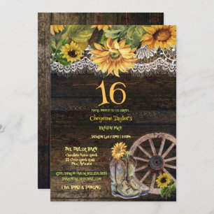 Invitation Sweet 16e anniversaire Grange Bois Sunflowers Dent