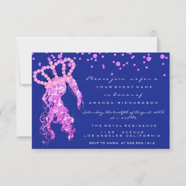 Invitation Sweet 16e Couronne Princesse Confetti Royal Blue R (Devant)