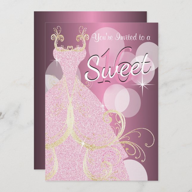 Invitation Sweet 16e fête d'anniversaire (Devant / Derrière)