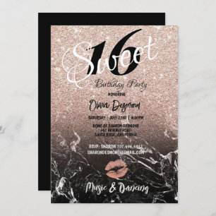 Invitation Sweet 16e fête d'anniversaire Black & Rose Gold Th