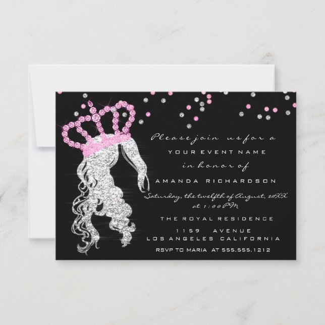 Invitation Sweet 16ème Couronne Princesse Confetti gris rose  (Devant)