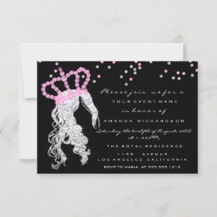 Invitation Sweet 16ème Couronne Princesse Confetti gris rose 